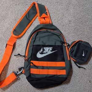 Nike Unisex Gray and Orange Crossbody Sling  Bag 10x14 With Clip On Airpod Pouch